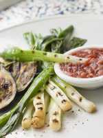 Griddled Spring Onions and Romesca Sauce- La Colcotada