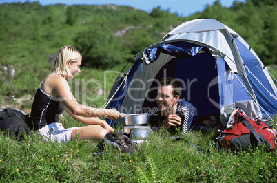 Couple camping in the great outdoors