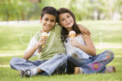young happy children with icecream