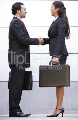 Business meeting outside office