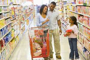 Family having disagreement in supermarket