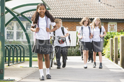 Junior school children leaving school