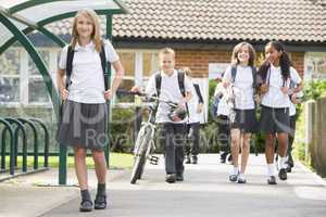 Junior school children leaving school