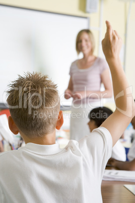 A teacher teaching a junior school class