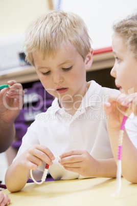 A schoolboy in a primary class