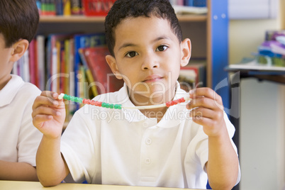 A schoolboy in a primary class