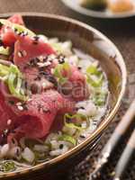 Bowl of Beef Fillet and Rice soup