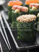 Rolled Spinach Three Ways-Snow Crab Toasted Sesame Seeds and salmon Roe