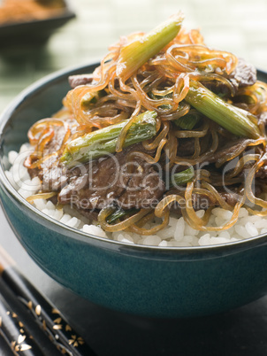 Sweet Soy Beef Fillet with Shirataki Noodles on Rice