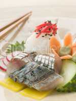 Sashimi of Mackerel with Pickled Daikon Salad and Vinegar Rice