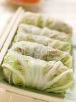 Steamed Pork and Vegetable Cabbage Rolls With Sweet Chili Sauce