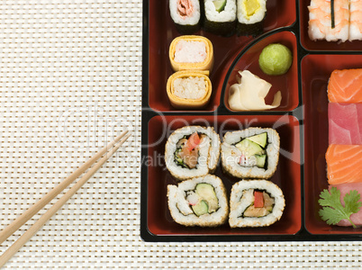 Selection of Sushi In a Bento Box