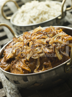Dish of Dopiaza Veal with Fragrant Pilau Rice