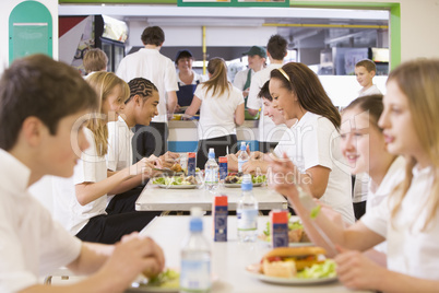 High school students eating in the school cafeteria