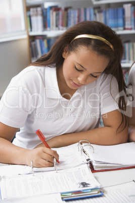 Student studying in library