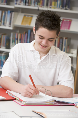 Student studying in library