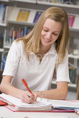 Student studying in library