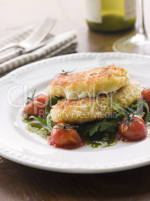 Breadcrumbed Mozzarella Cheese with Roasted Cherry Tomatoes and
