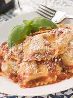 Veal and Sage Ravioli with Tomato and Basil Sauce with Grated Pa