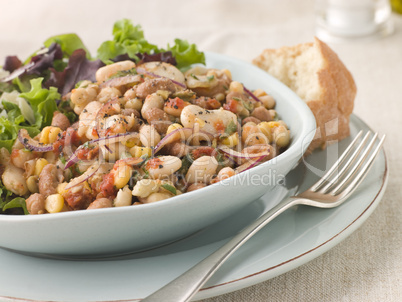 Tuscan Bean Salad with Dressed Leaves and Crusty Bread