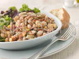 Tuscan Bean Salad with Dressed Leaves and Crusty Bread