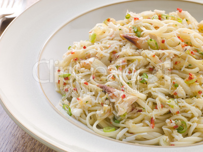 Bowl of Crab Linguini with Chilli and Coriander