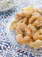 Dish of Fritto Misto di mare with Herb Dressing