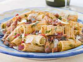 Rigatoni Pasta with a Tomato and Pancetta Sauce