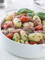 Bowl of Gnocchi with a Bacon Tomato and Basil Dressing