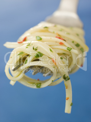 Chilli and Coriander Linguine twisted around a fork