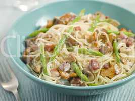 Linguine with Girolle Mushrooms Asparagus and Pancetta