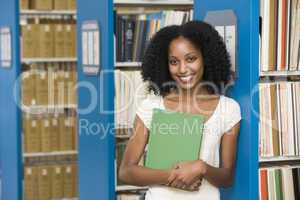 University student working in library