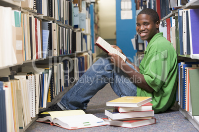 University student working in library