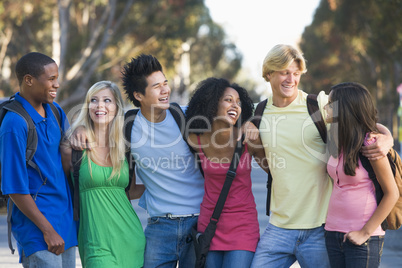 Group of young friends chatting outside