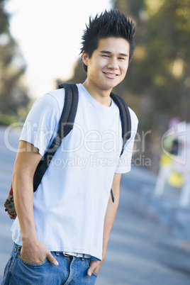 University student wearing rucksack