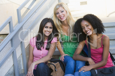 Group of female university students on steps