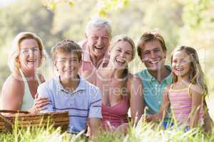 Family at a picnic smiling