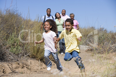 Extended Family walking in countryside