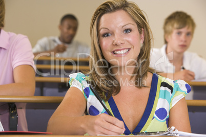 Female college student in a university lecture hall