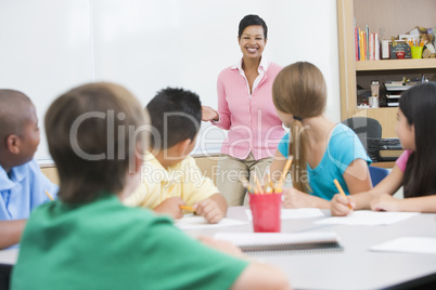 Elementary school classroom with teacher