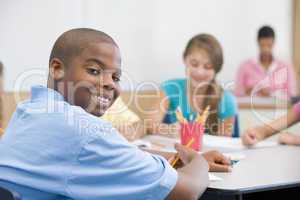 Elementary school pupil in class