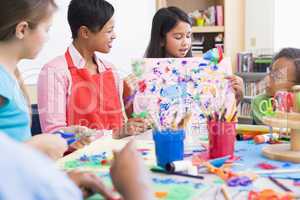 Elementary school pupil in art class