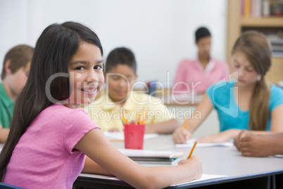 Pupil in elementary school classroom