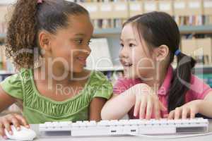Kindergarten children using computer