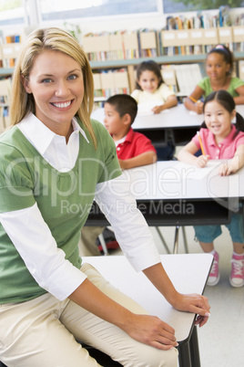 Teacher and students in kindergarten class