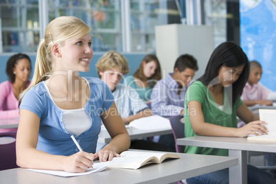 Schoolgirl in high school class