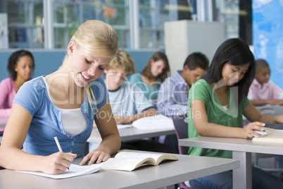 Schoolgirl in high school class