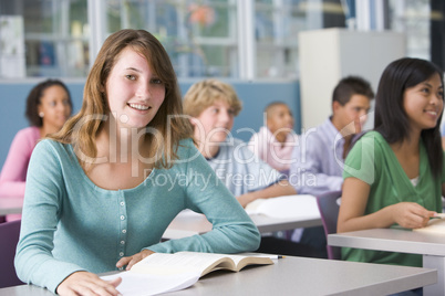 Schoolgirl in high school class