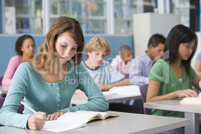 Schoolgirl in high school class