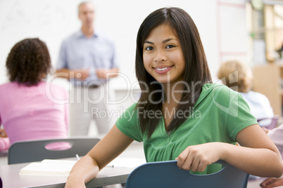 A schoolgirl  in a high school class